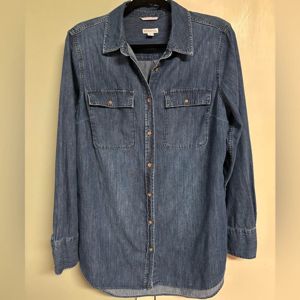 Merona Long Sleeve Button Down Denim Shirt Size XL